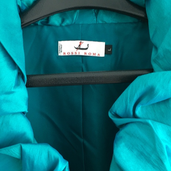 Rossi Roma Italy cotton polyester silk ruffled dressy long top sz L teal color - Picture 3 of 5